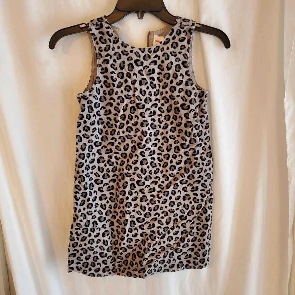Gymboree Dress Girls Size‎ 7 Gray Leopard KITTY Jumper Sleeveless Corduroy